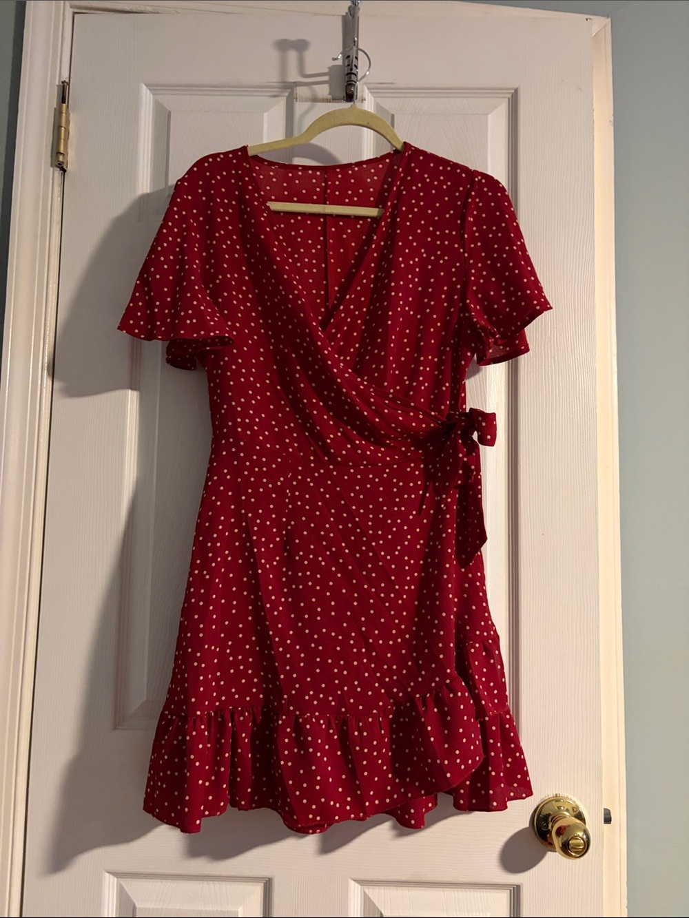 Boutique Red Polka Dot Wrap Dress - like new